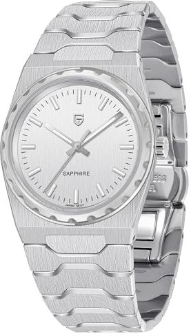 Pagani Design Herren Uhr 7MM Ultradünnes Edelstahl Gehäuse 100m Wasserdicht mit Saphirglas Japanisches Quarzwerk Minimalistisches Design 37mm Elegante Armbanduhr Herren (Silber Weiß)