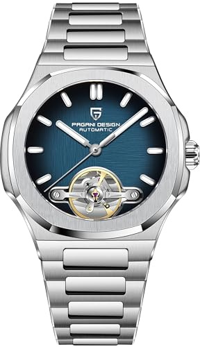 RollsTimi Pagani Design YS025 Herren-Automatikuhr Skelett-Zifferblatt Tourbillon-Stil E3251 Uhrwerk Saphirglas 100M Wasserdicht Edelstahl Luxus Sportuhr, Dunkelblau