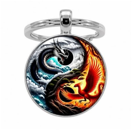 Schlüsselanhänger, Taschenschmuck Drache und Phönix im Yin & Yang Stil