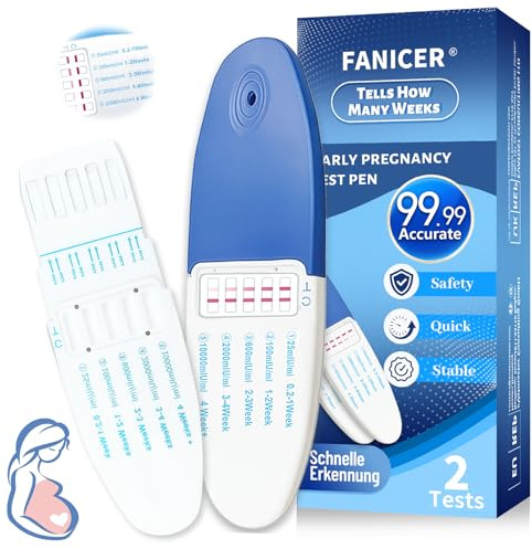 2 Stücke Schwangerschaftstest Frühe Erkennung, Basic Care Schwangerschafts-Frühtests, Ultra Frühe Erkennung, Test mit Anzeige der Wochen, Schnell und einfach, Ergebnis innerhalb von 3 Minute (blau）