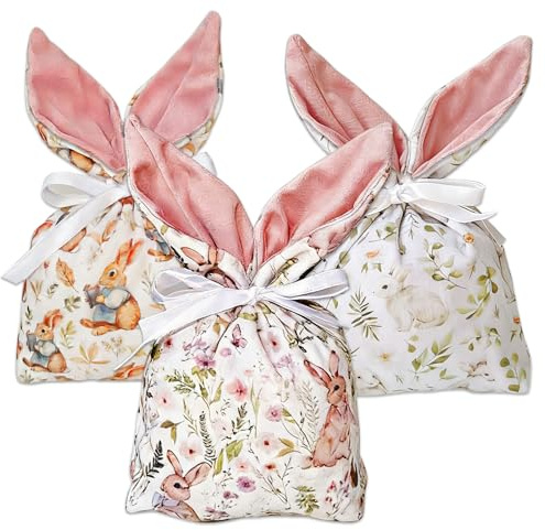 Ostertüten Zum Befüllen, Geschenktüten Ostern Samt, 23 x 15cm Samt Säckchen | mit Ohren Osterhase, Osterkörbchen Zum Befüllen, für Kinder Süßigkeiten Geschenken Osterparty