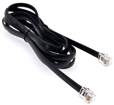 JZK 2m langes schwarzes RJ12-Telefonkabel, flaches Verlängerungskabel, RJ12 6P6C 6-adriges modulares Anschlusskabel (Stecker auf Stecker) zum Anschluss eines Festnetztelefons