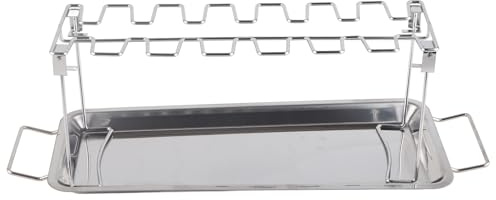 Rhawuy Stainless Steel Chicken Leg Grill Rack with Drip Pan | Holds 12 Legs/Wings/Thighs for Oven & BBQ | Foldable Roaster Stand for Easy Storage & Maintenance