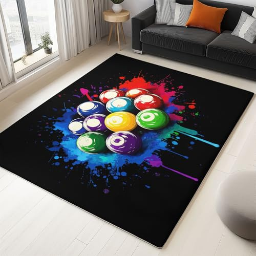 Generisch Anti-Rutsch Teppich Wohnzimmer 120 x 170 cm, Kurzflor Schwarz Teppich Schlafzimmer Waschbar Teppiche Teppichen für Kinderzimmer, Billard Snooker Sport Muster Teppiche, Vier Jahreszeiten