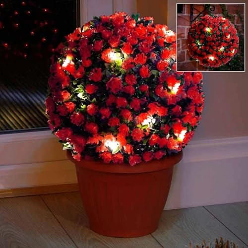 HOUSEHOLD DISCOUNTS LTD Red Topiary Balls with Solar LED Lights, 28cm, Hanging, 20 Lights, 2 Pack