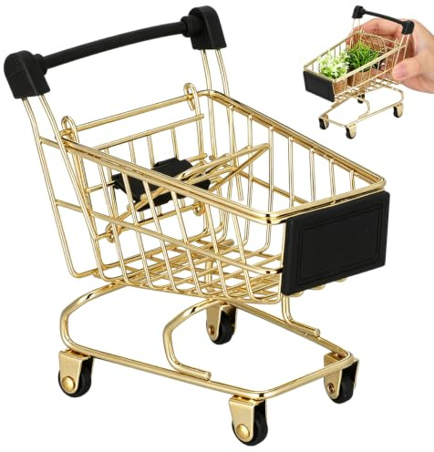 DEEPCRAFF Mini-einkaufswagen in Gold – Einkaufswagenkorb aus Metall – Dekorativer Schreibtisch-Organizer für Büro Und Zuhause