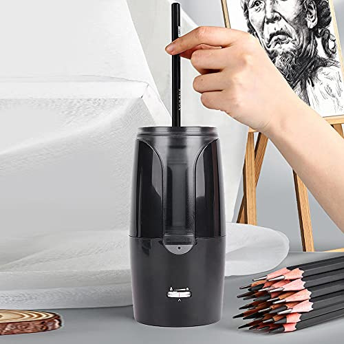 Omquot Elektrischer Bleistiftspitzer, automatisch, Schreibwaren für Schüler, USB-Ladegerät für die Schule, Lithium-Akku, Schwarz (8028 schwarz)
