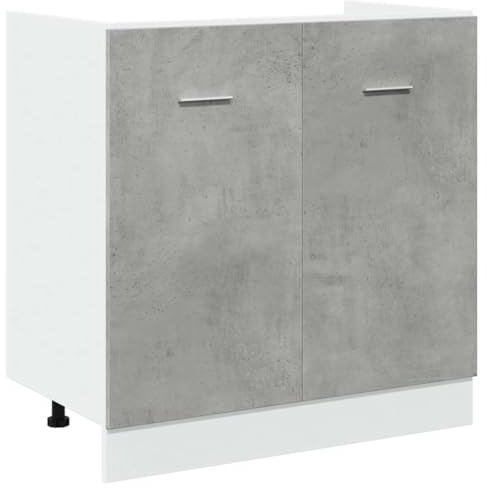 HFXHIJXQ Meuble sous-Évier Cuisine Lyon Gris Béton 80x46x81,5 cm Placard de Rangement en Bois d'Ingénierie avec 2 Portes pour Petite Cuisine et Buanderie