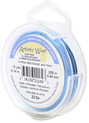Artistic Wire, 22 Gauge Silver Plated Tarnish Resistant Colored Copper Craft Wire, Ice Blue, 10 yd