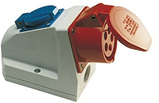 PCE 9215-6 I CEE Wandsteckdose COMBO 16A 5-polig 6h IP44 I mit Schutzkontakt-Steckdose I PA6 Gehäuse I Schraubklemmen I spritzwassergeschützt I Industrie Werkstatt Baustelle Outdoor