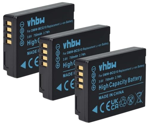 vhbw 3X Batterie Compatible avec Panasonic Lumix DMC-TZ8, DMC-TZ7, DMC-TZ6, DMC-TZ36, DMC-TZ31, DMC-TZ30 Appareil Photo (750mAh, 3,6V, Li-ION)