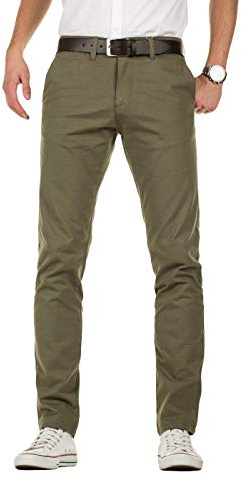 Yazubi Herren Chino Hose, Slim Fit, Modell Kyle, Chinohose mit Gürtel, Grün (Dusty Olive 180515), W31/L34