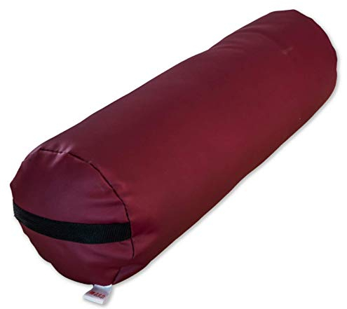 Zen Nackenrolle mit Bezug aus weichem PU & Kunstleder - Yoga Bolster, Kissenrolle, Knierolle, Lagerungsrolle, Beinrolle, Rollkissen, Lagerungskissen für Physiotherapie & Massage 20x20x66cm (Weinrot)