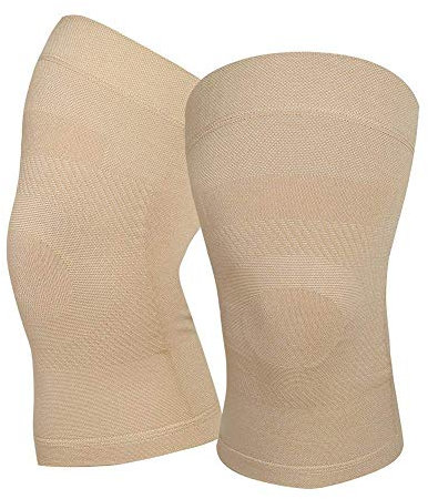 Mangas de compresión para la rodilla, 1 par, rodillera ligera para hombres y mujeres, estabilizador de rótula para la rodilla para menisco, artritis, alivio del dolor, S, Beige
