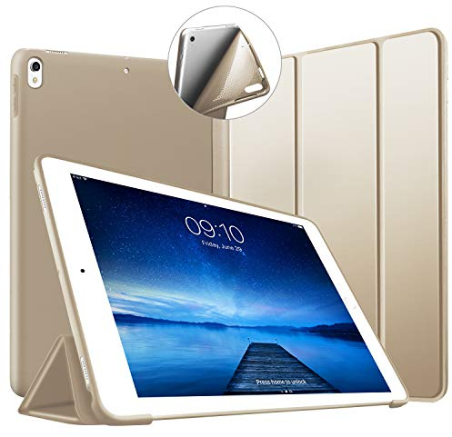 VAGHVEO Coque pour iPad Air 3 10,5 2019 / iPad Pro 10,5 Pouces 2017 Case Housse Etui de Slim Léger Protection Fonction Veille/Réveil Automatique, Tri Pli en Caoutchouc Flexible Smart Cover, Or