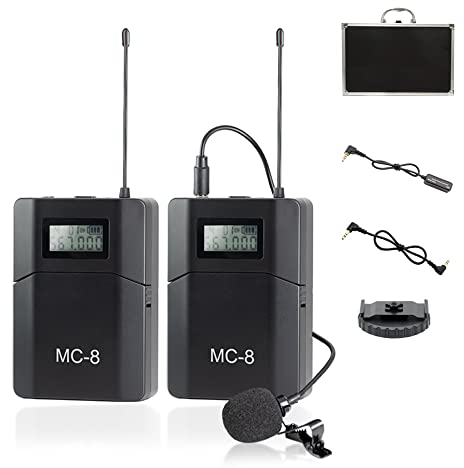 HAFOKO MC8 6 Canali UHF Microfono Lavalier Wireless Senza Fili Lavalier Microfono per Fotocamera compatibile per Telecamera DSLR e Videocamere Smartphone Utilizzato per Riprese Video Yoga Youtube