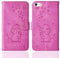 Tiyoo Phone case for iphone 5/5s/5se Embossed Love Heart Elephant Butterfly Pattern Folding Stand PU Leather Wallet Flip Cover Protective Case with Card Slots, Magnetic Closure (Purple Red)