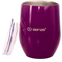 Senze Thermo Mug Design Coffee Cup Tea Wine Juice Beer Double Wall INOX BPA Free Insulated Mug with A Lid for Travel Beach Camping Home Office 330ml (Violet)