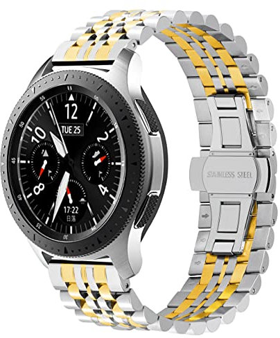 Kai Tian Cinturino per smart watch bicolore compatibile con Samsung Galaxy Watch 46 mm Gear S3 Frontier Classic 22 mm cinturino in acciaio inox argento oro