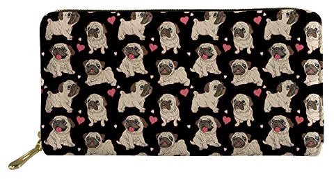 TOADDMOS Lila Blau Star Galaxy Damen Lange Geldbörse PU Leder Reißverschluss Rund Handy Clutch Reise Kartenhalter Geldbörse, Mops Love, Einheitsgröße, Modern