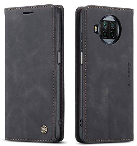 mvced Handyhülle Kompatibel mit Xiaomi Mi 10T Lite (5G),Premium Leder Flip Case Schutzhülle mit Standfunktion,Schwarz