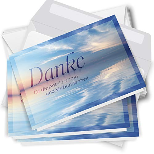 Danksagungskarten Trauer – 10 Klappkarten mit Umschlägen – Motiv: Meer blau – Trauerkarten Danksagung mit Text – Dankeskarten Trauer nach Beerdigung