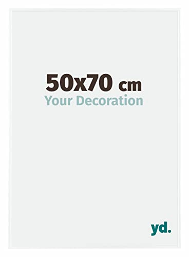 Your Decoration - Cadre photo 50x70 cm - Blanc Brillant - Cadre Photo en Plastique Avec Verre acrylique - Anti-Reflet - Cadre 50x70 - Evry