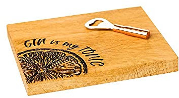 Just Slate Company Gin is My Tonic Oak Cutting Board & Bottle Opener Set