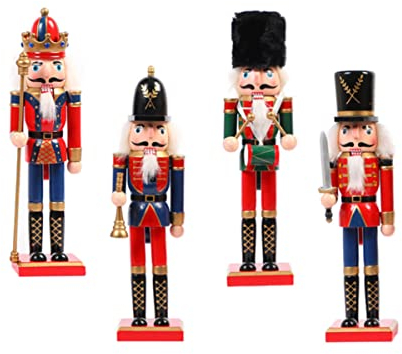Casse-Noisette de Noël, Ensemble de Casse-Noisette de Soldat en Bois Décorations de marionnettes de Noël Casse-Noisettes Décoration de Festival Ornements de Noël Cadeau (4 pièces)