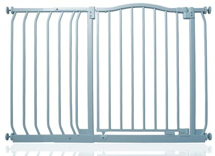 Safetots Treppenschutzgitter mit Gebogenem Oberen Teil, 107cm - 116cm, Matt Grau, Treppenschutzgitter mit Druckbefestigung, Babygitter für Türen