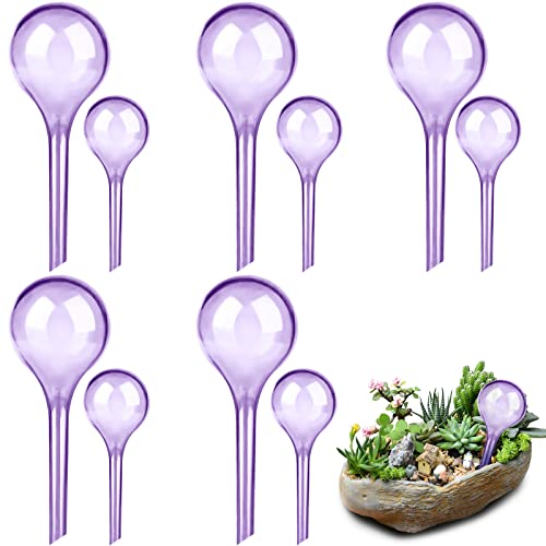 LOCOLO Globi per irrigazione delle piante, 10 pezzi, 2 misure per annaffiare le piante, in plastica, in PVC, per esterni, interni, casa, piante in vaso, lampadine facili ed efficaci (viola)