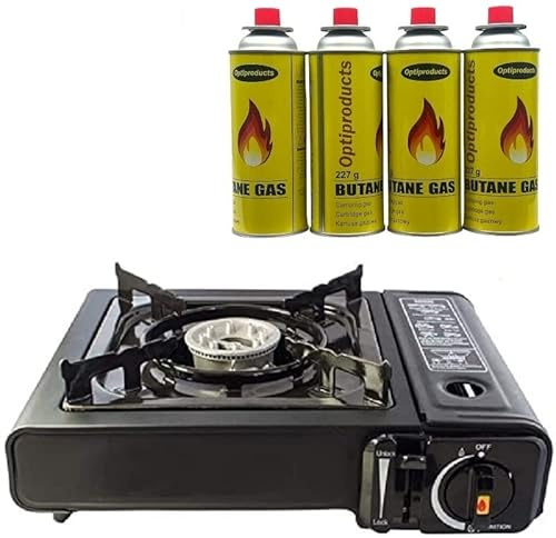 Portable Gas Camping Stove with Carry Case, Automatic Ignition and Heat Control - Premium 4 Burner with Carrying Storage