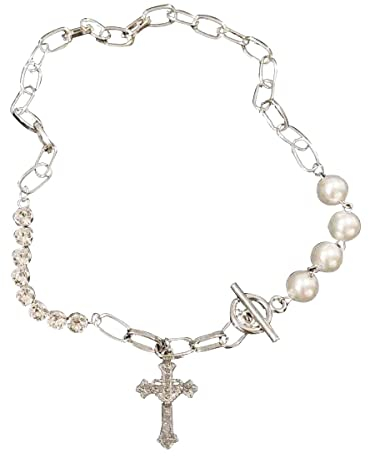 Miotlsy Anhänger Halskette Zierliche Schlüsselbein Kette Perlenkette Schmuck Pearl Necklace Pearl Cross Necklace Für Frauen Und Mädchen