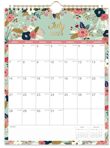 Kalender 2023-2024,2023-2024 Wandkalender mit 18 Monaten, Juli 2023, Doppeldrahtbindung + Haken zum Aufhängen + große Blöcke mit julianischen Daten, Perfect Wall C. Kalender zum Organisieren – Grün