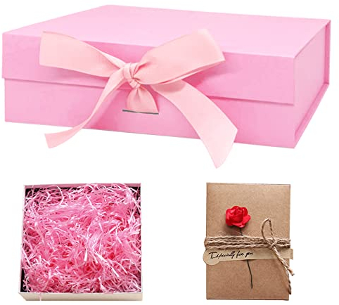 Idota Geschenkbox mit Deckel, Geschenkschachtel Rosa Magnetische Geschenkboxen mit Schleifenband, Grußkarten, Füllmaterial, Geschenkboxen für Hochzeit Geburtstag Weihnachten Jubiläum (Rosa-L)
