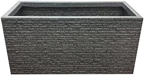 Pluto Packaging 60cm Long Rectangular Brick Slate Effect Outdoor Lightweight Large Deep Garden Flower Herbs Vegetables Planter (2 Slate Trough Planters)