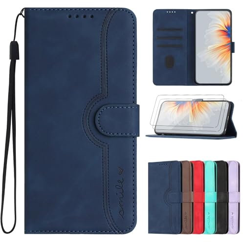 FMPCUON Compatibile per Huawei Mate 10 Lite con 2 Vetro Temperato,Antiurto Cover a Libro Huawei Mate 10 Lite Magnetica Portafoglio Folio PU Pelle Flip Caso con Wallet Case Cover Blu reale