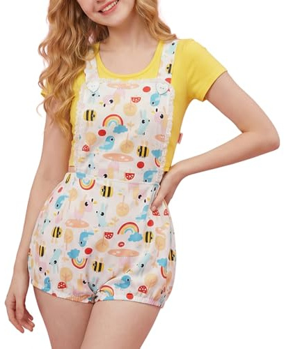 CutiePlusU Combinaison-pyjama pour femmes à boutons d'entrejambe en coton - Grenouillère entièrement imprimée