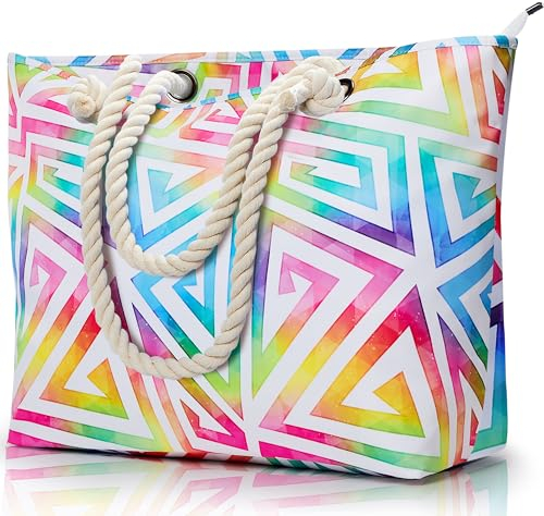 KALIDI Große Strandtasche mit Reißverschluss Wasserdicht Badetasche Strandtasche XXL Familie Beach Tote Bag mit Reißverschluss Große Shopper Damen Sporttasche Schultertasche, Dreieck