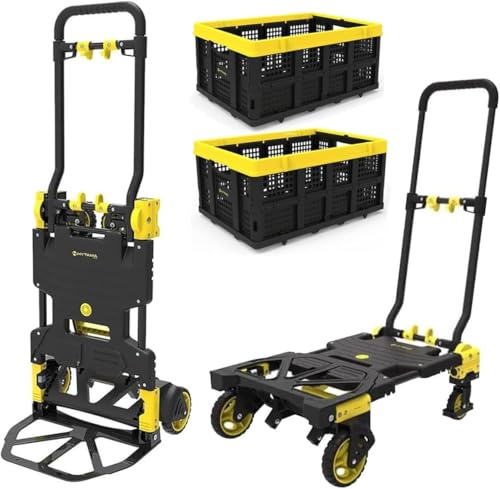 Hytama FOLD MAX 137 kg Faltbare Sackkarre, 2-in-1, Multifunktions-, Sackkarre- und Plattformwagen in einem, mit Gummizug 137 kg mit Plattform FOLD Box