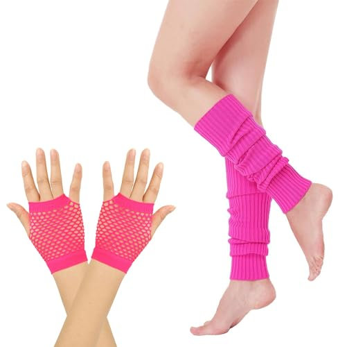 TUKNN Jambière, Chaussettes Chauffe-jambes, Jambières à Tricoter d'hiver, Chaussettes de Jambe en Laine D'automne, Jambières Néon Gants en Résille, Gants Poignet Résille, Rose