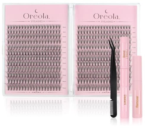 Oreola Ensemble d'extensions de faux cils Cils individuels à faire soi-même, 456 pièces, avec joint de liaison et pincettes, dissolvant de colle C Curl 20D aspect naturel vaporeux (8-15mm)