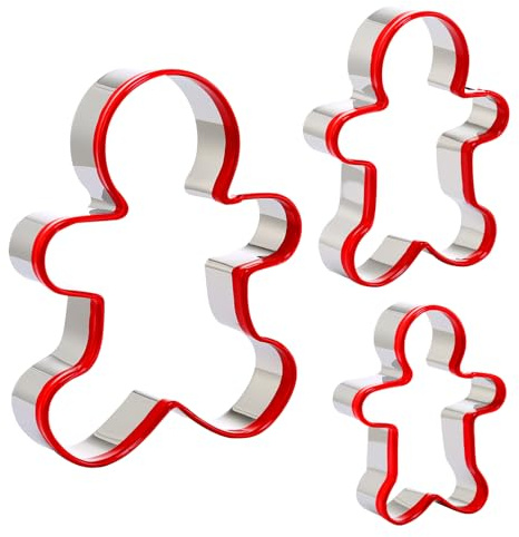 Grlifbaw Lot de 3 emporte-pièces en forme de bonhomme en pain d'épices en acier inoxydable avec PVC écologique rouge