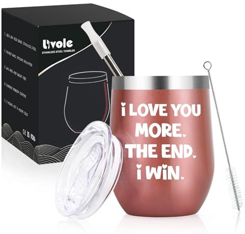 Livole Valentines Day Gifts for Her, Women, Wife, Girlfriend, Fiancee, Romantic Gifts for Her, Funny Valentines Mug, I Love You More The End I Win, 12oz Stainless Steel Coffee Mug, 350ml Wine Tumbler