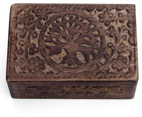 Great Birthday Gift Ideas Handmade Decorative Tree Of Life Wooden Jewelry Keepsake Treasure Box Jewelry Organizer Treasure Chest Trinket Holder Lock Watch Box 13 x 10 cms Gifts for her