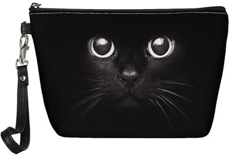 Kuiaobaty Trousse de toilette de voyage pour femme - Trousse de maquillage en cuir pour femme, motif chat noir, Organiseur de sac