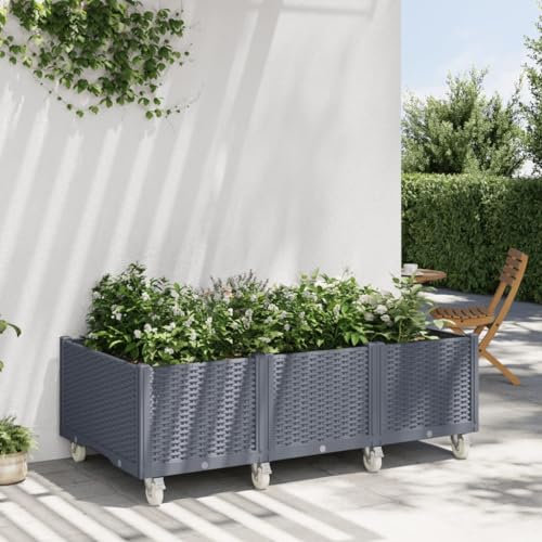 Juroupi Jardinière à roulettes Gris 150x80x54 cm PP Jardiniere sur Pieds,Bac avec Treillis,Jardiniere Terrasse