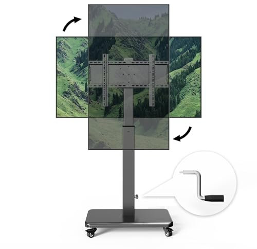 Mobile TV Cart with Handle Stepless Lift,Rolling TV Stand for 42-75inch TVs with 90 Rotating,Portrait to Landscape,Height Adjustable TV Stand with Wheels Holds up to 110lbs,Max VESA 600x500mm (Black)