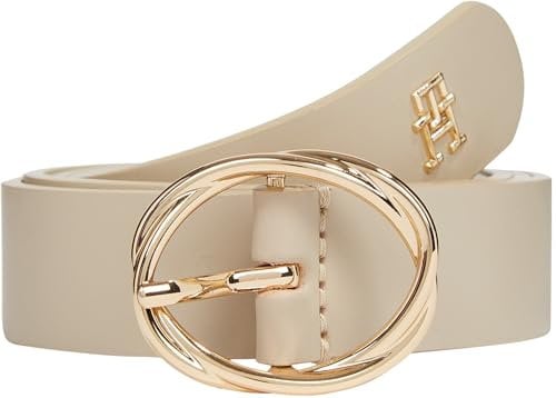 Tommy Hilfiger Damen Gürtel Chic 2,5 cm Ledergürtel, Beige (Sugarcane), 85 cm