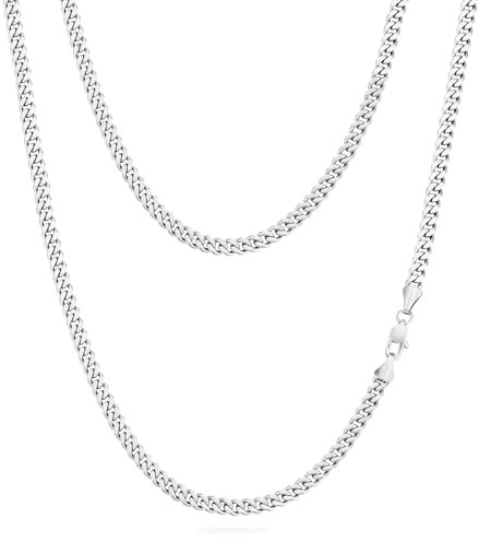 KRKC Herren Halskette, Silber Edelstahl Cuban Link Chain Panzerkette 4mm, Nickel-frei Dünne Kette Gliederkette für Männer Länge 50,8cm
